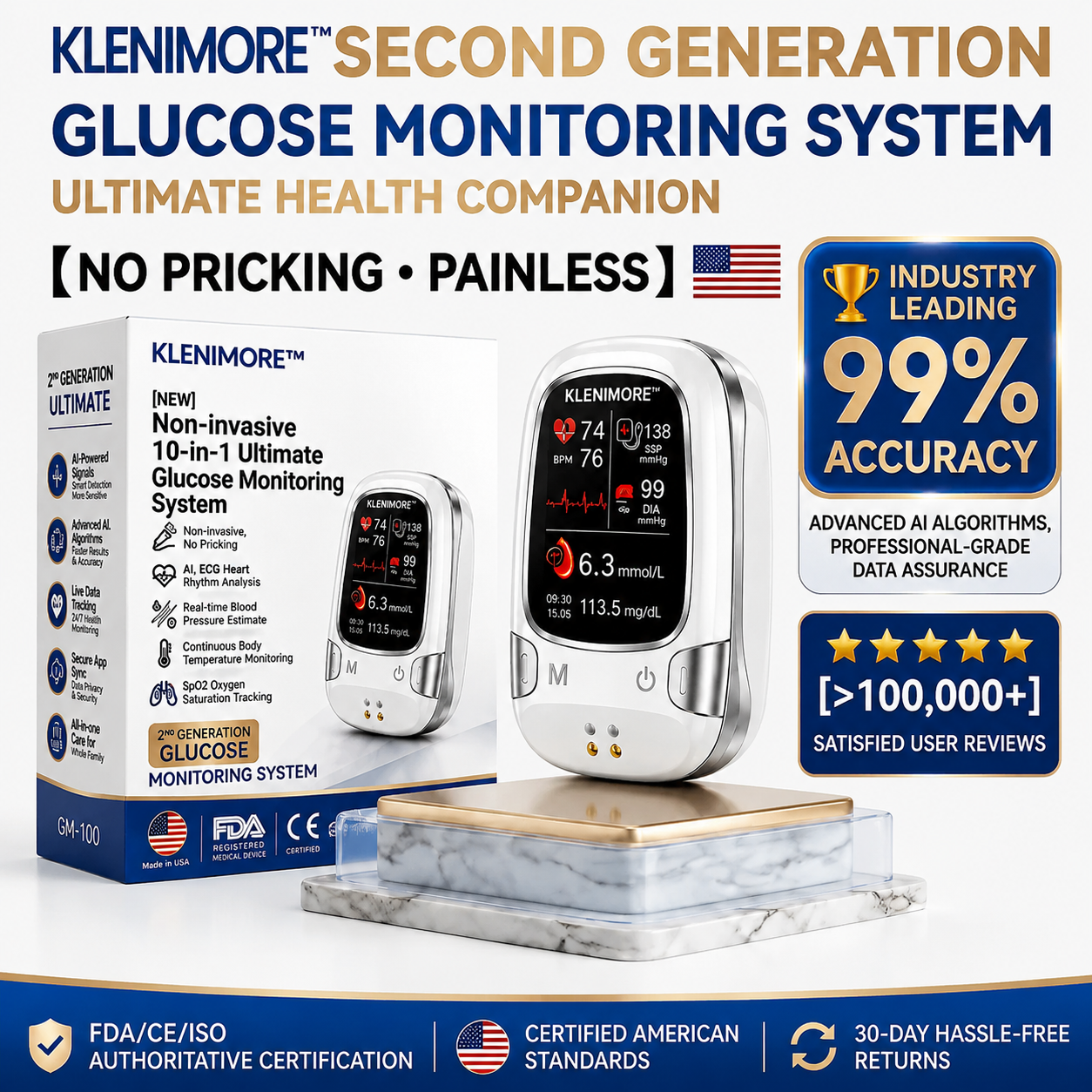 KLENIMORE™ Non-Invasive Health Monitor 99.9%Accuracy (Mayo Clinic Recommended)