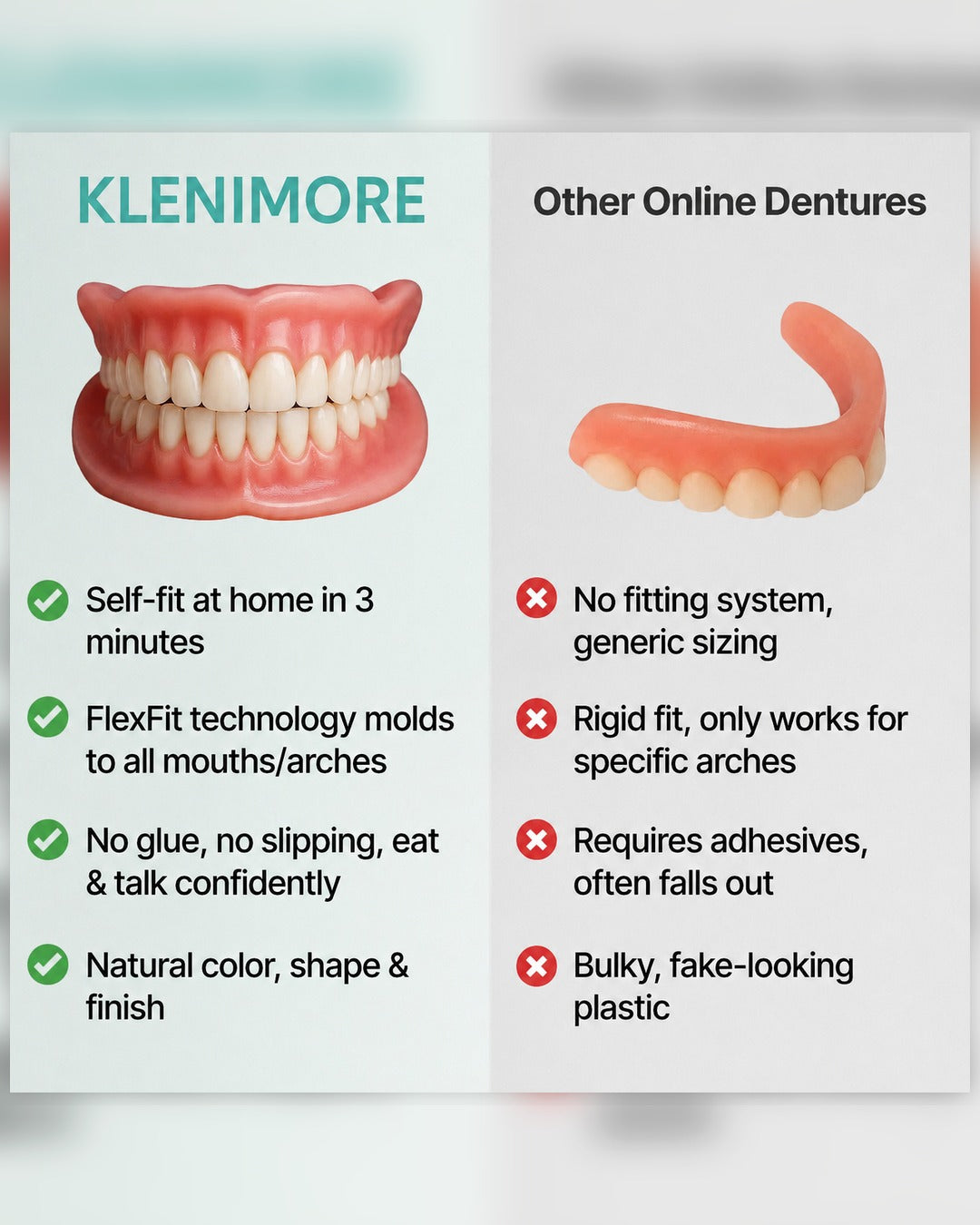 KLENIMORE denture comparison